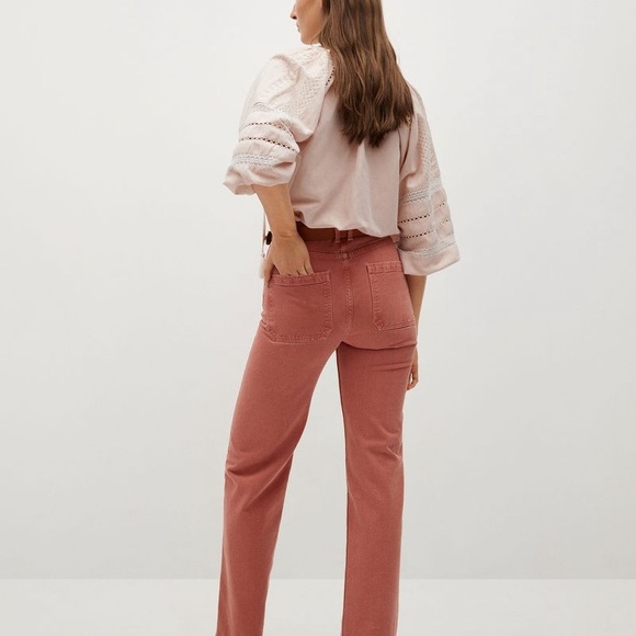 Mango Embroidered Linen Cotton Blouse Balloon Sleeve washed pink sz med/6 - Picture 5 of 13